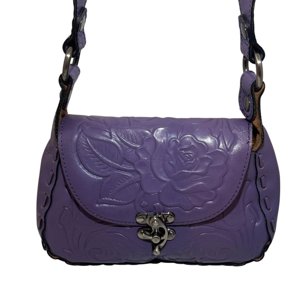 PATRICIA NASH Micaela Tooled Floral Leather Shoulder Bag Lilac Purple